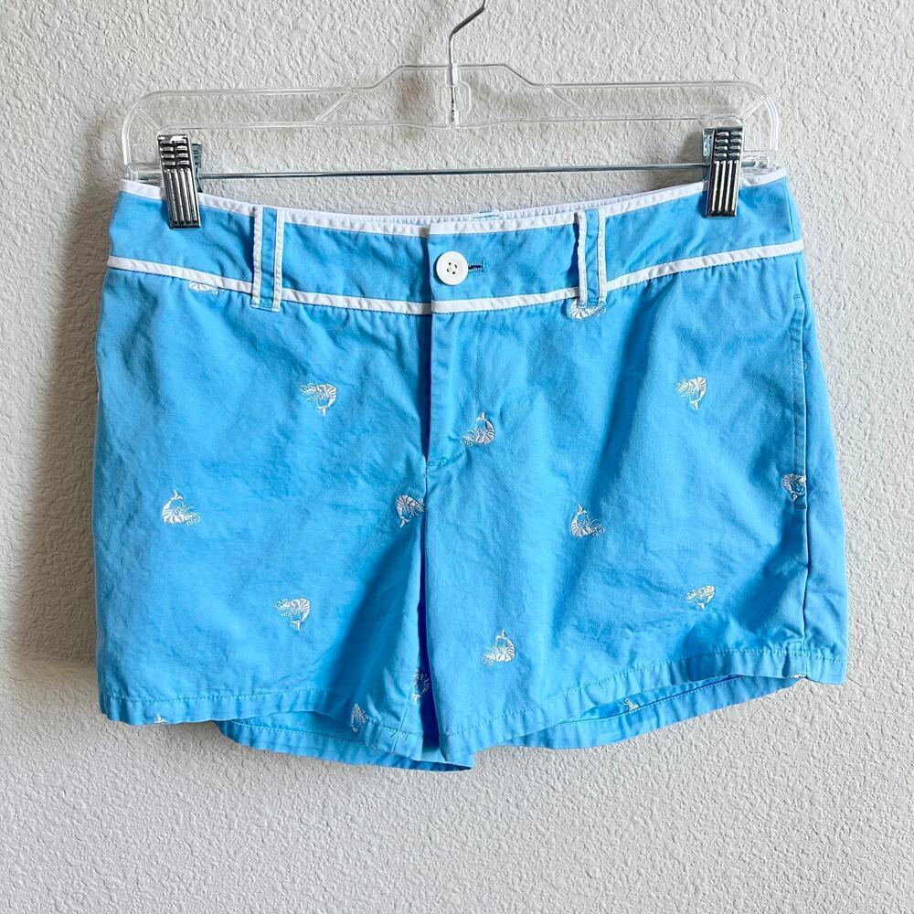 Lilly Pulitzer Blue Shrimp Palm Beach Fit Shorts Women's 4 Mid Rise Embroidered